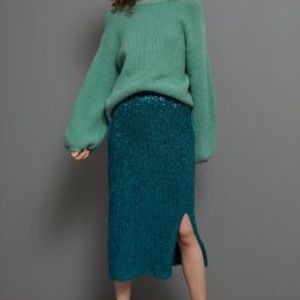 nwt anthropologie turquoise sequin skirt